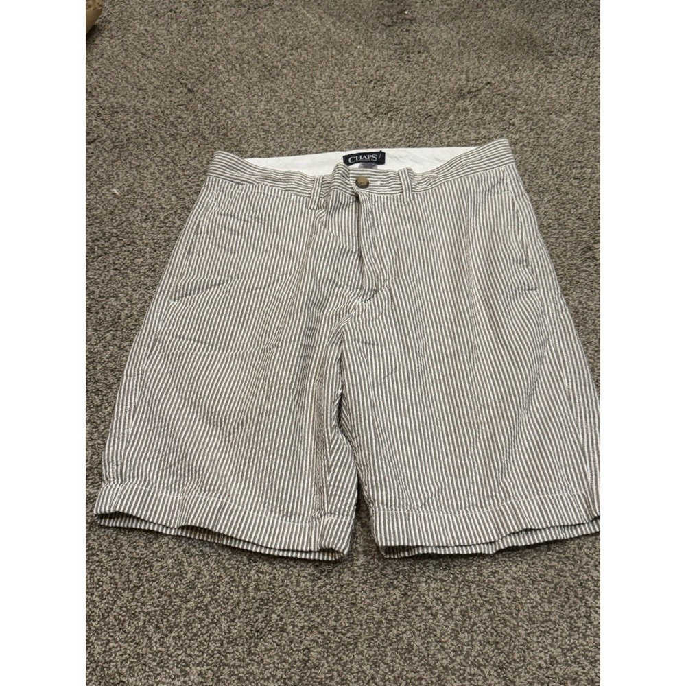Chaps Shorts Men's 30 Tan‎ White Stripe SEERSUCKER Golf Walking Yacht Casual